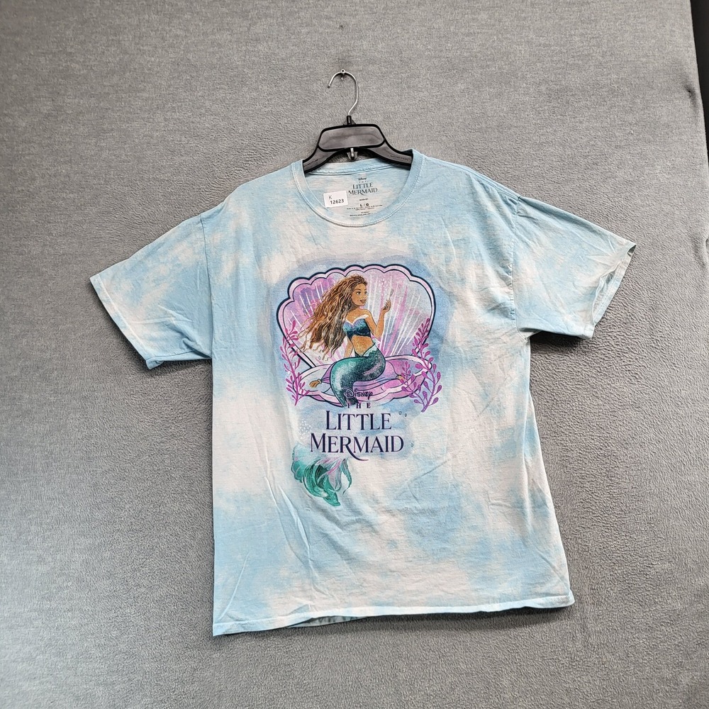 The Little Mermaid Women Top Large Blue Tie Dye Shirt Disney Ariel Tee